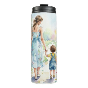 Personalized Mother and Son Watercolor Thermal Tumbler