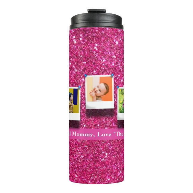 Personalized Mother Mommy Photo Collage Girly Pink Thermal Tumbler (Front)