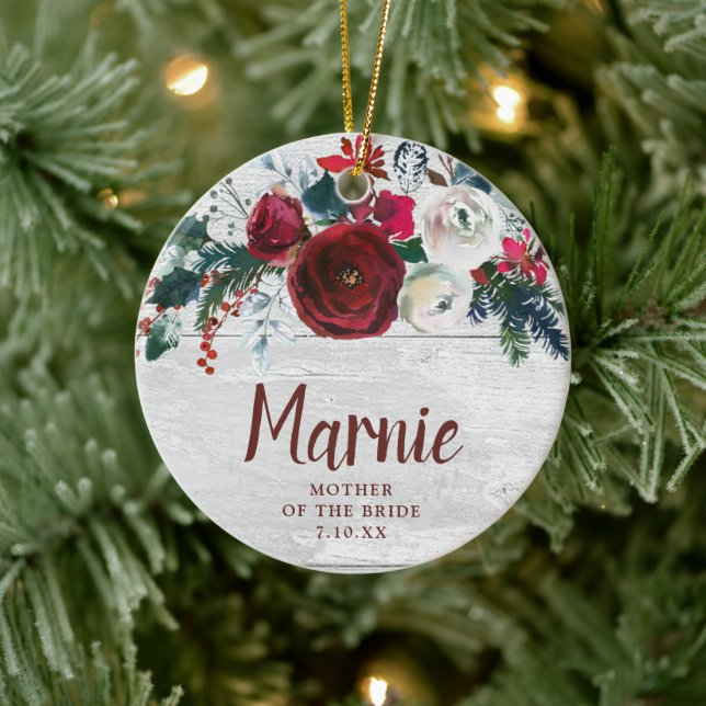 Personalized Mother Of The Bride Christmas Florals Ceramic Ornament (Tree)