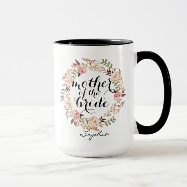 Personalized Mother of the Bride Floral Wreath Mug (Right)