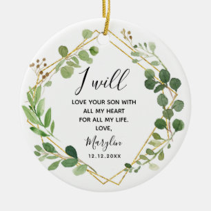 Personalized Mother of the Groom Greenery Gift Ceramic Ornament