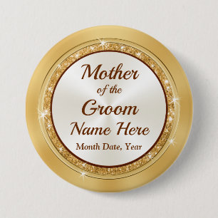 Personalized Mother of the Groom Pin, Gold Theme 3 Inch Round Button