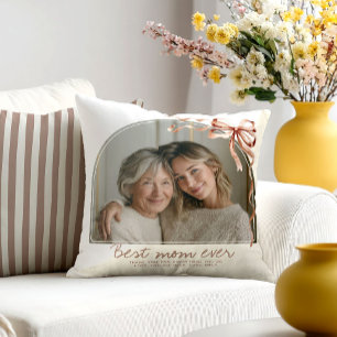 Personalized Mother’s Day Best Mom Ever Beige Bow Throw Pillow