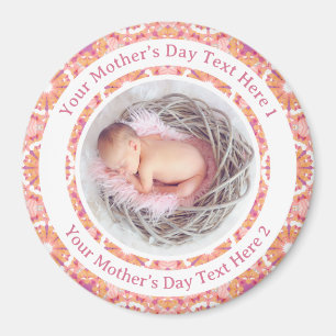 Personalized Mother’s Day Peach Pink Photo Gift Magnet