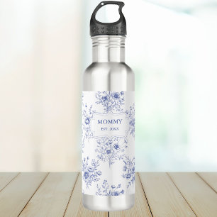 Personalized Mothers Day Blue Flowers Floral 710 Ml Water Bottle