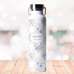 Personalized Mothers Day Blue Flowers Floral Water Bottle
