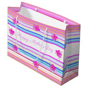 Personalized Mothers Day Floral Stripe Gift Bag