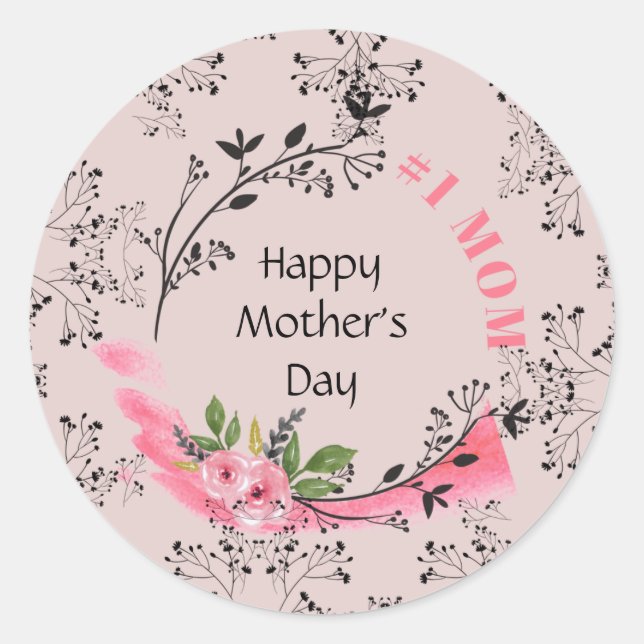 Personalized Mothers Day Gift #No1MOM Modern Chic Classic Round Sticker (Front)