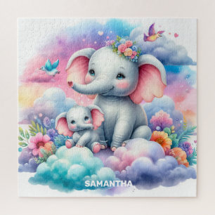 Personalized mother's day gift with elephant baby  jigsaw puzzle