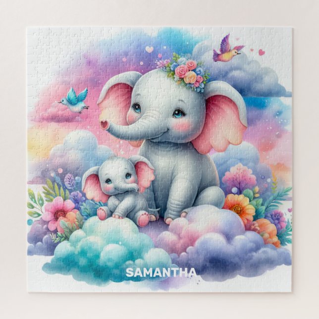Personalized mother's day gift with elephant baby  jigsaw puzzle (Vertical)