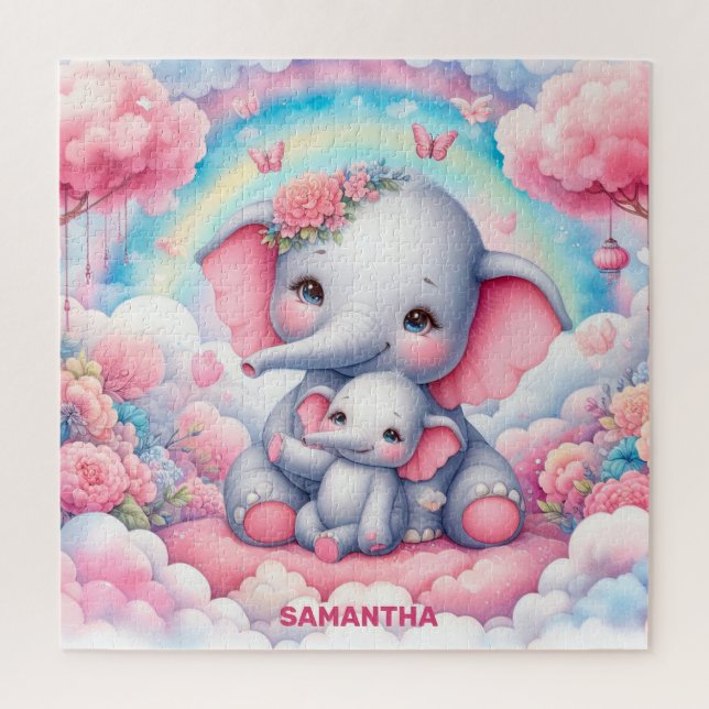 Personalized mother's day gift with elephant baby  jigsaw puzzle (Vertical)