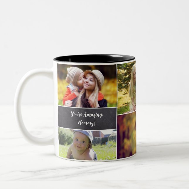 Personalized Mother's day Photo collage Chalkboard Two-Tone Coffee Mug (Left)