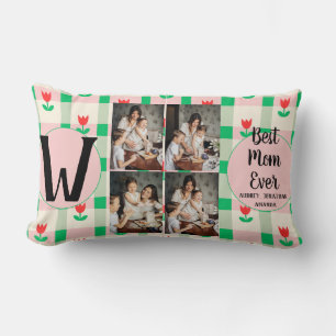 Personalized mothers Day,photo collage floral gift Lumbar Pillow