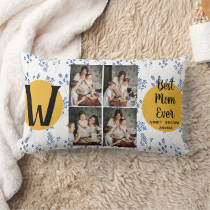 Personalized mothers Day,photo collage floral gift Lumbar Pillow