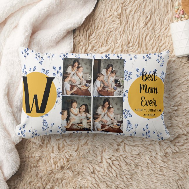 Personalized mothers Day,photo collage floral gift Lumbar Pillow (Blanket)