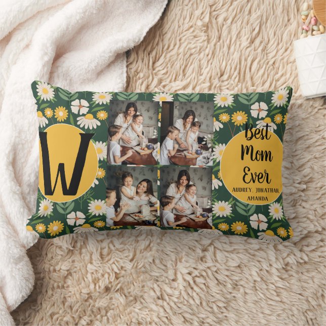Personalized mothers Day,photo collage floral gift Lumbar Pillow (Blanket)