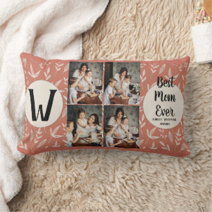 Personalized mothers Day,photo collage floral gift Lumbar Pillow