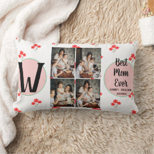 Personalized mothers Day,photo collage floral gift Lumbar Pillow