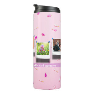 Personalized Mothers Day Photo Collage Girly Pink Thermal Tumbler