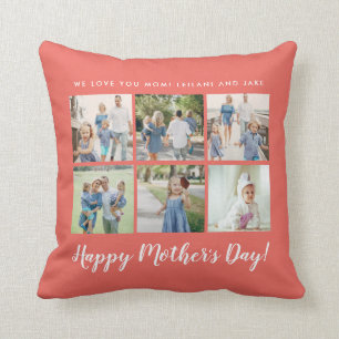 Personalized Mother's Day Photo Coral Throw Pillow