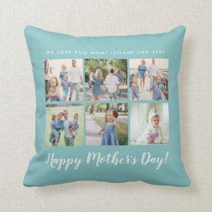 Personalized Mother's Day Photo Teal Blue Throw Pillow