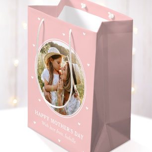 Personalized Mother's Day Photos Cute Pink White Medium Gift Bag