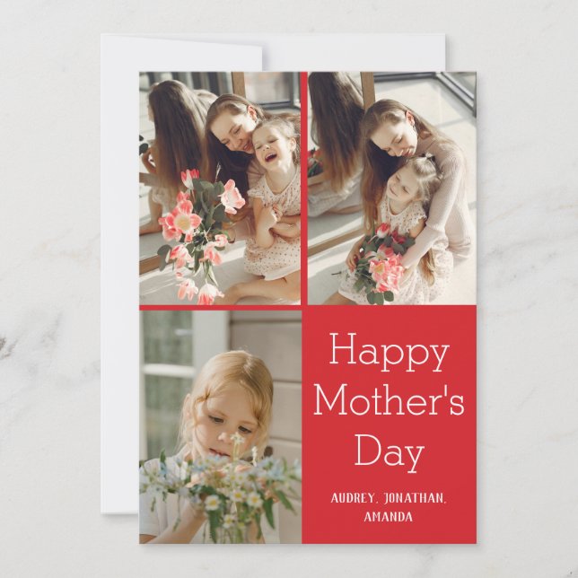 Personalized mothers Day, three photo collage  Card (Front)