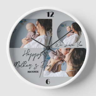 Personalized mothers Day, three photo collage gift Clock