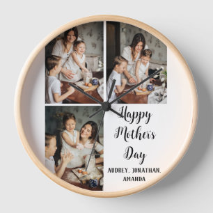 Personalized mothers Day, three photo collage gift Clock