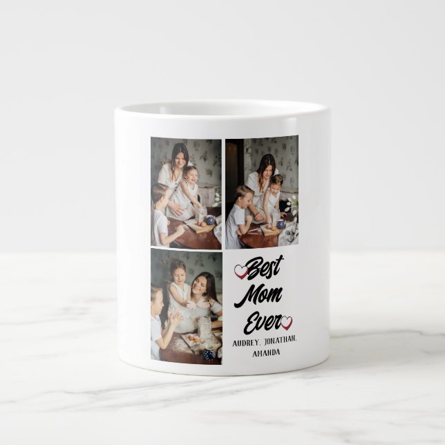 Personalized mothers Day, three photo collage gift Large Coffee Mug (Front)