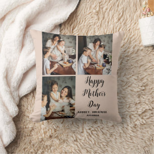 Personalized mothers Day, three photo collage gift Throw Pillow