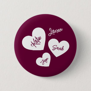 Personalized Mother's Hearts Burgundy 2 Inch Round Button