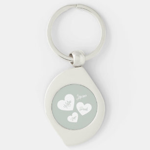 Personalized Mother's Hearts Soft Green Blue Keychain