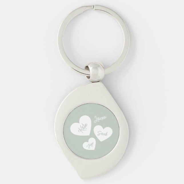 Personalized Mother's Hearts Soft Green Blue Keychain (Front)
