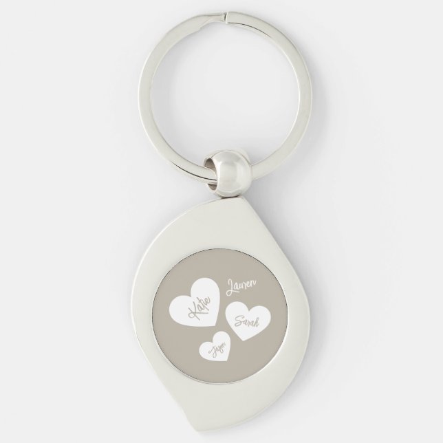 Personalized Mother's Hearts Whisper Beige Keychain (Front)