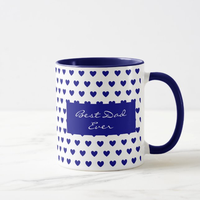 Personalized Motivational Deep Blue Hearts Pattern Mug (Right)