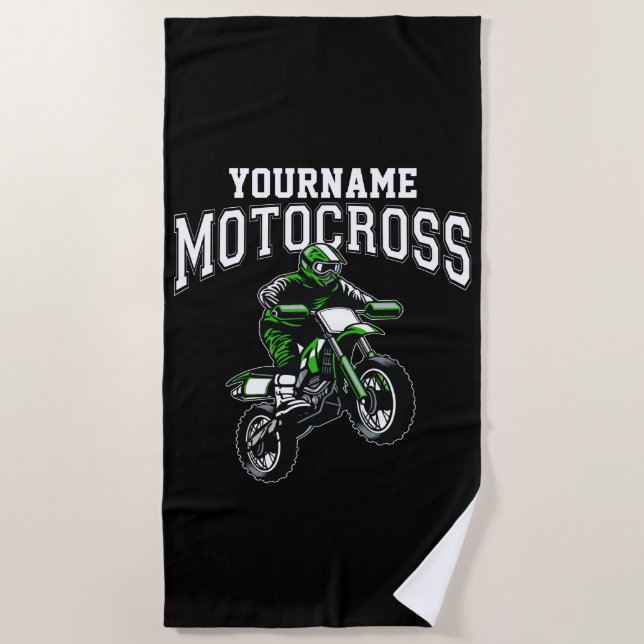 Personalized Motocross Dirt Bike Rider Racing Beach Towel (Front)