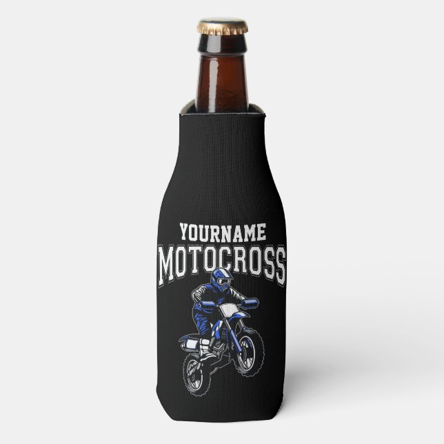 Personalized Motocross Dirt Bike Rider Racing Bottle Cooler (Bottle Front)