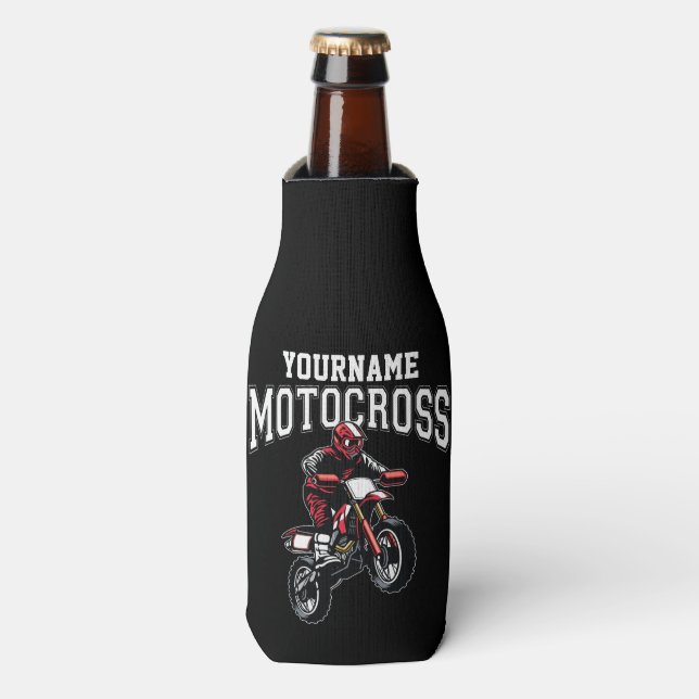 Personalized Motocross Dirt Bike Rider Racing  Bottle Cooler (Bottle Front)