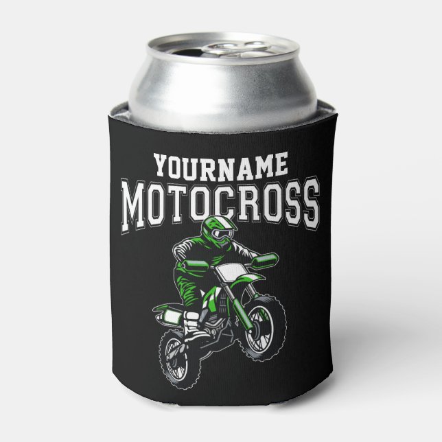 Personalized Motocross Dirt Bike Rider Racing Can Cooler (Can Front)