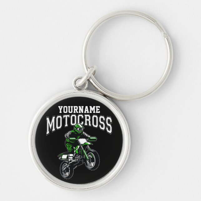 Personalized Motocross Dirt Bike Rider Racing Keychain (Front)