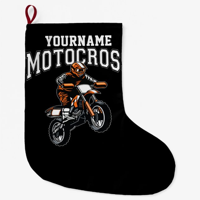 Personalized Motocross Dirt Bike Rider Racing Large Christmas Stocking (Front)
