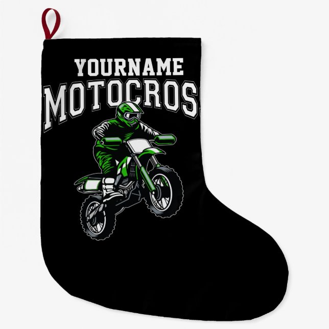 Personalized Motocross Dirt Bike Rider Racing  Large Christmas Stocking (Front)