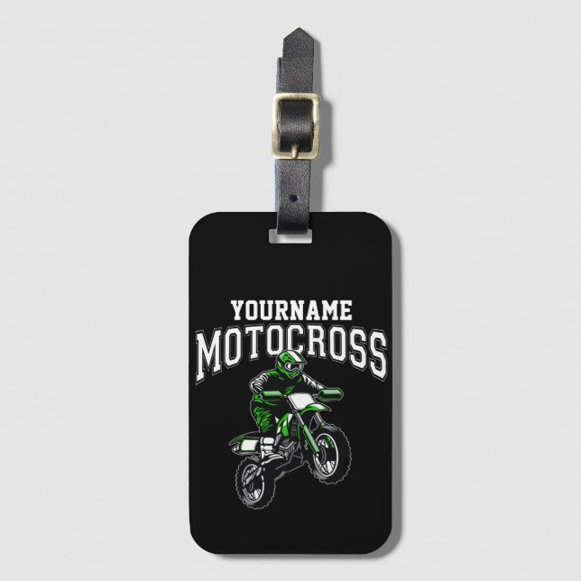 Personalized Motocross Dirt Bike Rider Racing  Luggage Tag (Front Vertical)