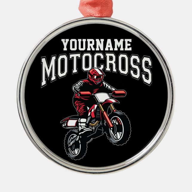 Personalized Motocross Dirt Bike Rider Racing  Metal Ornament (Front)
