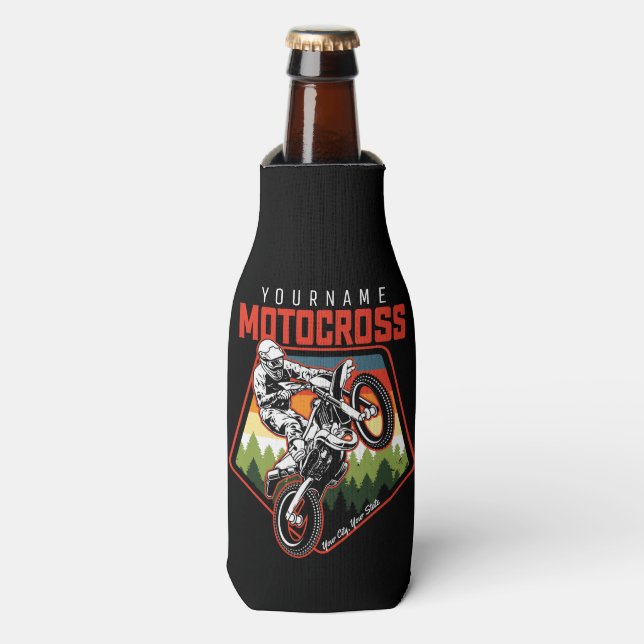 Personalized Motocross Racing Dirt Bike Trail Ride Bottle Cooler (Bottle Front)