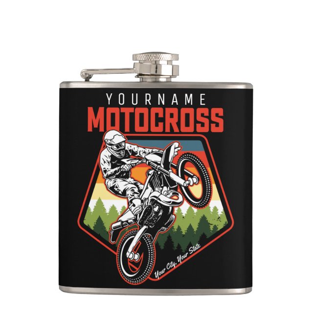 Personalized Motocross Racing Dirt Bike Trail Ride Hip Flask (Front)
