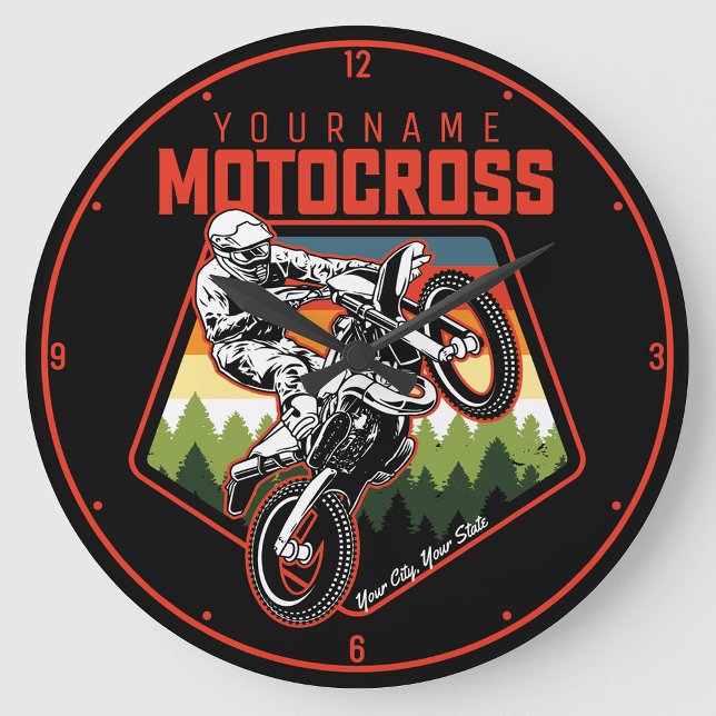 Personalized Motocross Racing Dirt Bike Trail Ride Large Clock (Creator Uploaded)