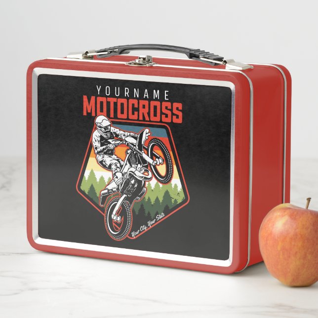 Personalized Motocross Racing Dirt Bike Trail Ride Metal Lunch Box (In Situ)