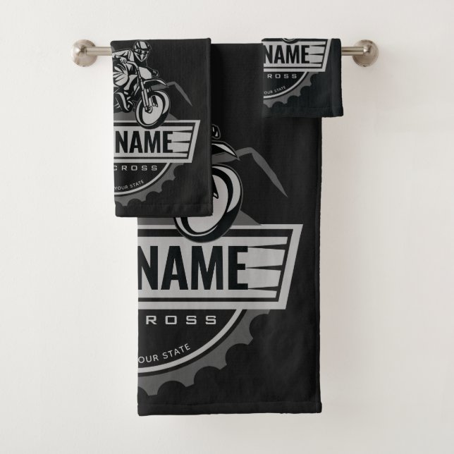 Personalized Motocross Rider Dirt Bike Hill Racing Bath Towel Set (Insitu)